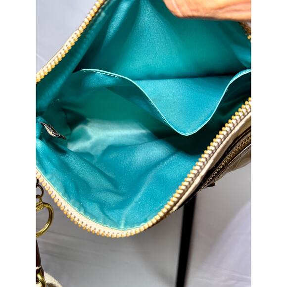 COACH Poppy Signature Crossbody Gold/Khaki Satin – Small Convertible Bag - Picture 5 of 7